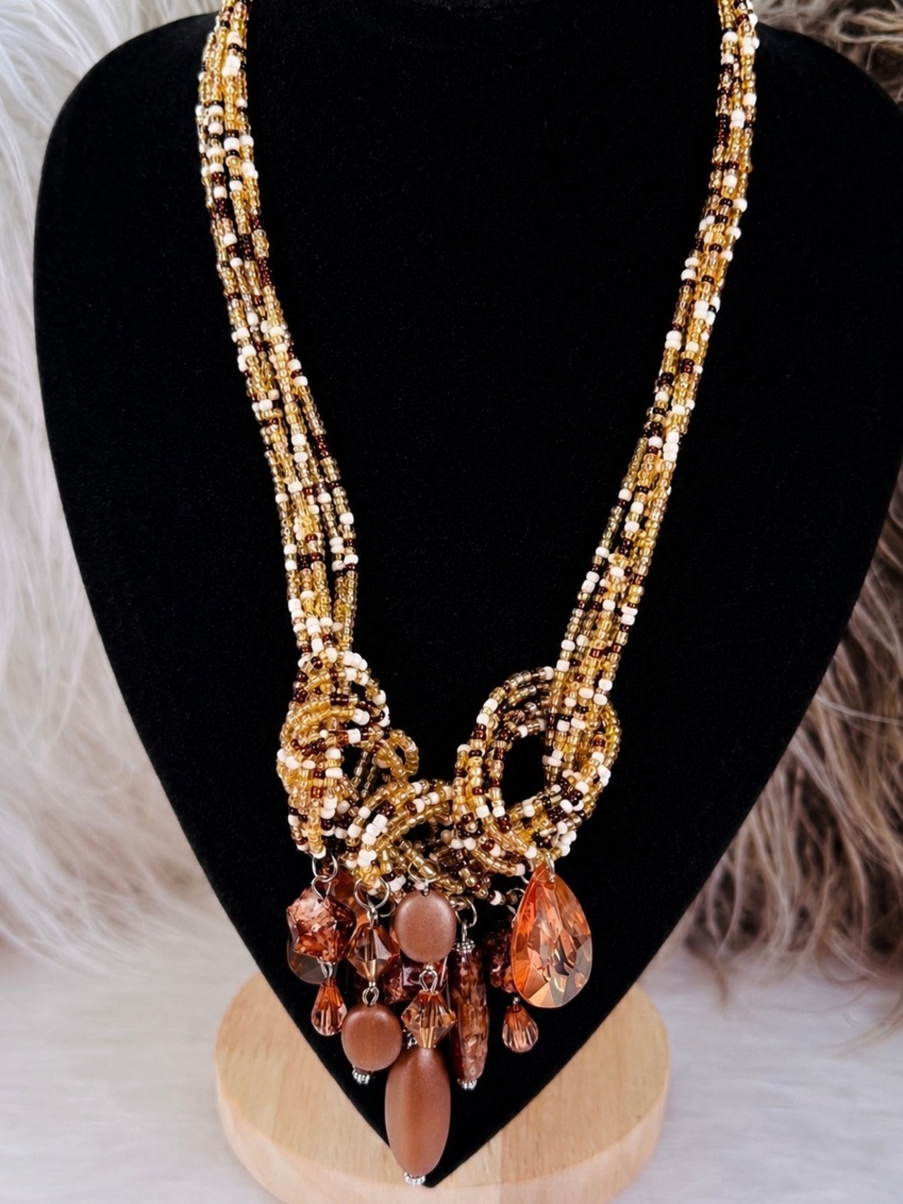 Gorgeous, multi, strand, braided costume, charm statement, necklace